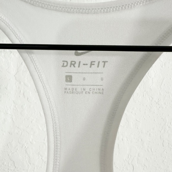 Nike Dri-Fit Run Logo Print Racerback Tank Top White‎ Pink Large Athletic - Picture 3 of 7